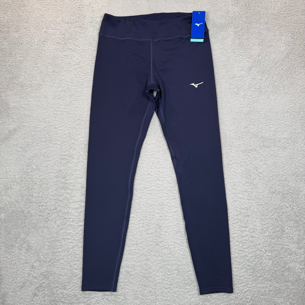 Mizuno Performance Womens Full Length Tight Navy Leggings Sz L Training Workout